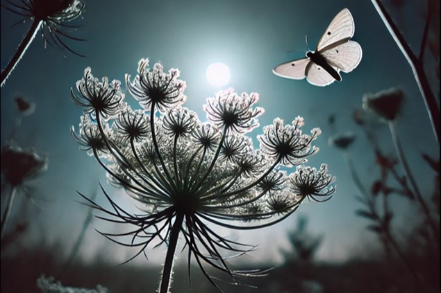 Nachtbestäuber im Mondschein. Bild KI generiert.